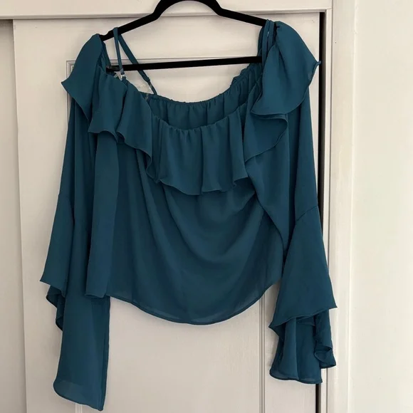 Charlotte Russe Blue Off-Shoulder Ruffle Blouse - Picture 3 of 3
